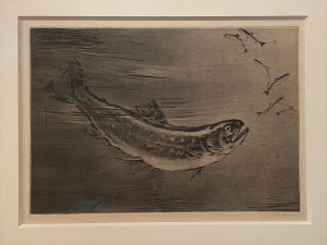 “Trout Chasing Minnows” Dry-point
